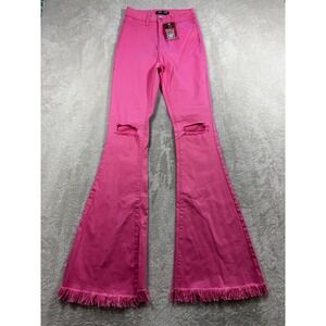 NWT JC & JQ Womens Girlie Girl Distressed Fringe Pink Flare Jeans S Meas: 23x34